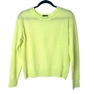 Line the Label Ribbed Crewneck Cashmere Sweater Citron Neon Yellow-Green Sz S